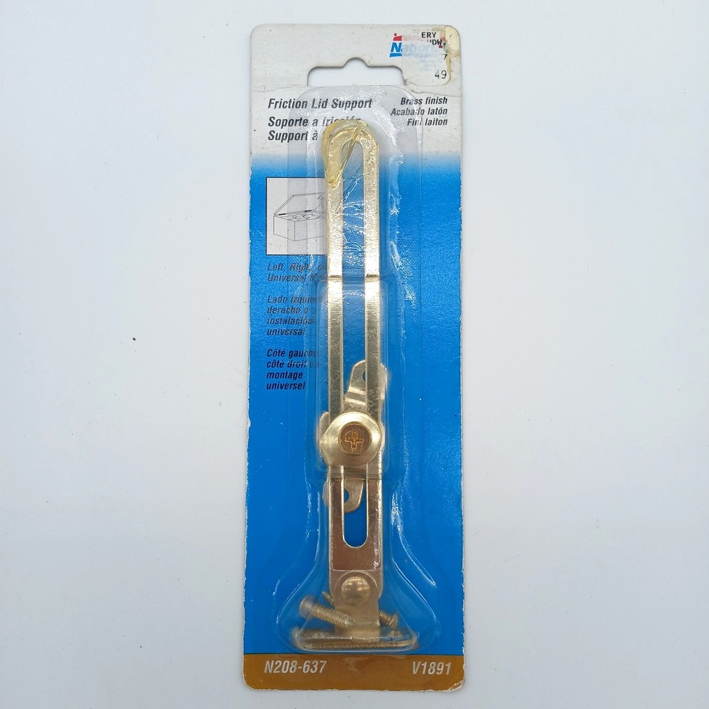 National Hardware N208-637 Friction Lid Support, 5-1/8", Brass NIP Old Stock